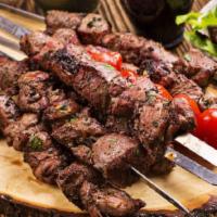 Beef up Sandwich Sheesh! Shish Kabob · Grilled marinated beef cubes in mild seasonings with a side of rice, salad, and pickles serv...