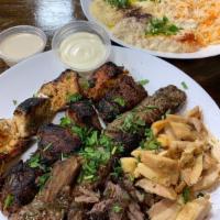 MAGIC! Mix-Grill Platter · The assortment of lamb kebab, chicken kebab, Kefta kabab and chicken shawarma. Served with r...