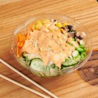 Poke3 Classic · Sushi rice, ahi tuna, poke3 classic, edamame, cucumber, pineapple, seaweed salad, wontons, s...