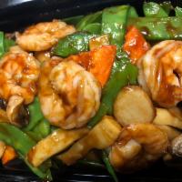 Shrimp with Snow Peas · Served with fried rice or white rice.