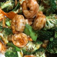  Shrimp with Chinese Vegetable · Served with fried rice or white rice.