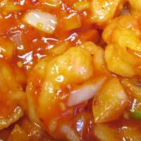 Hot & Spicy Shrimp · Served with fried rice or white rice.