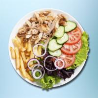 Classic Beef Chicken Gyro Plate · Platter served with a pairing of beef gyro and chicken, rice, lettuce, and tomatoes along wi...