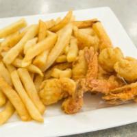 Jumbo Shrimp & Chips  · Five piece jumbo shrimp and fries
