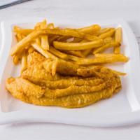 Catfish and Chips  · 7oz to 9oz catfish fillet with fries
shell fish allergy warning
