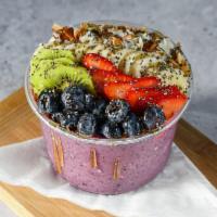 Straight up Acai Bowl Smoothie · Blueberries, strawberries, almond milk, banana, topped with fresh fruit, coconut, granola, h...