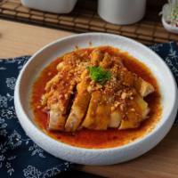 Steamed Chicken with Chili Oil Sauce 口水鸡 · Spicy. 