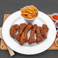 “Millie Jackson” · 6 fried ribs (breaded or naked) with up to 2
flavors, 2 side items, 2 dips and a drink.