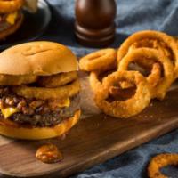 Onion Ring'N Cheeseburger Deluxe · Exquisite cheeseburger topped with golden-crispy onion rings!