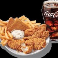 4 Pieces Chicken Strip Basket with Drink · A DQ® signature, 100% all-tenderloin white meat chicken strips are served with crispy fries,...