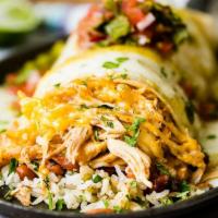 Grilled chicken burrito · Filled with rice,beans,salsa ,sour cream,pico de Gallo &mix cheese