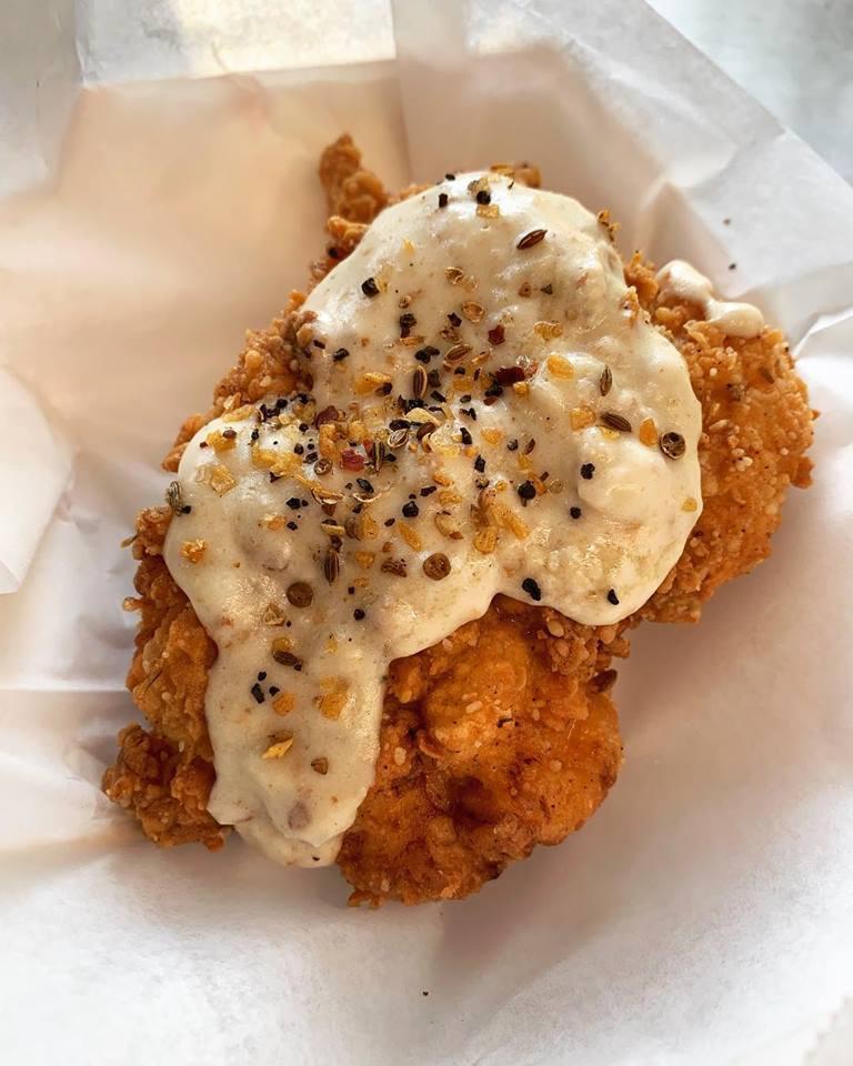 Big Rig Fried Chicken · Tender 8 oz. boneless chicken thigh marinated in a buttermilk blend and dredged in a light, savory breading, fried and served with country cream gravy.