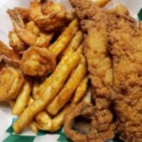 Chicken Tenders with fries · fried chicken tenders served with fries