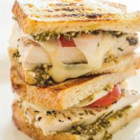 10. Tuscan Pesto Hot Sandwich · Grilled chicken, mix greens, sundried tomatoes, pesto mayo. 