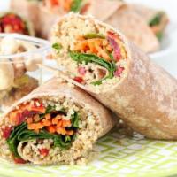 2. Veggie Wrap Sandwich · Mozzarella, avocado, cucumber, basil, sprout, carrots, mixed greens.