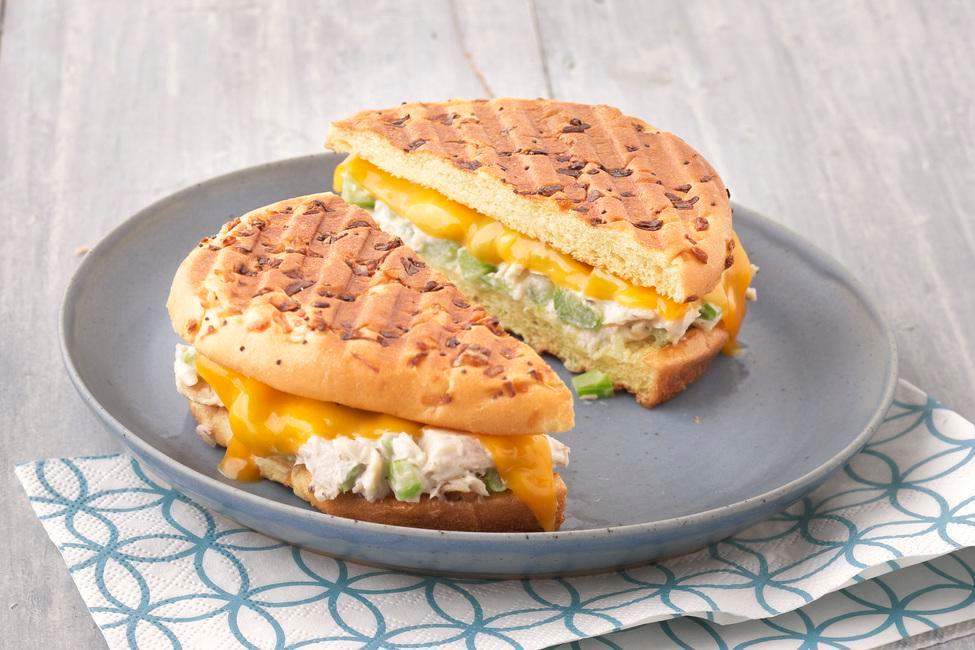 G. Tuna Melt Pressed Panini · Tuna cheddar lettuce,pickle and can of Soda or Bottle of water.
