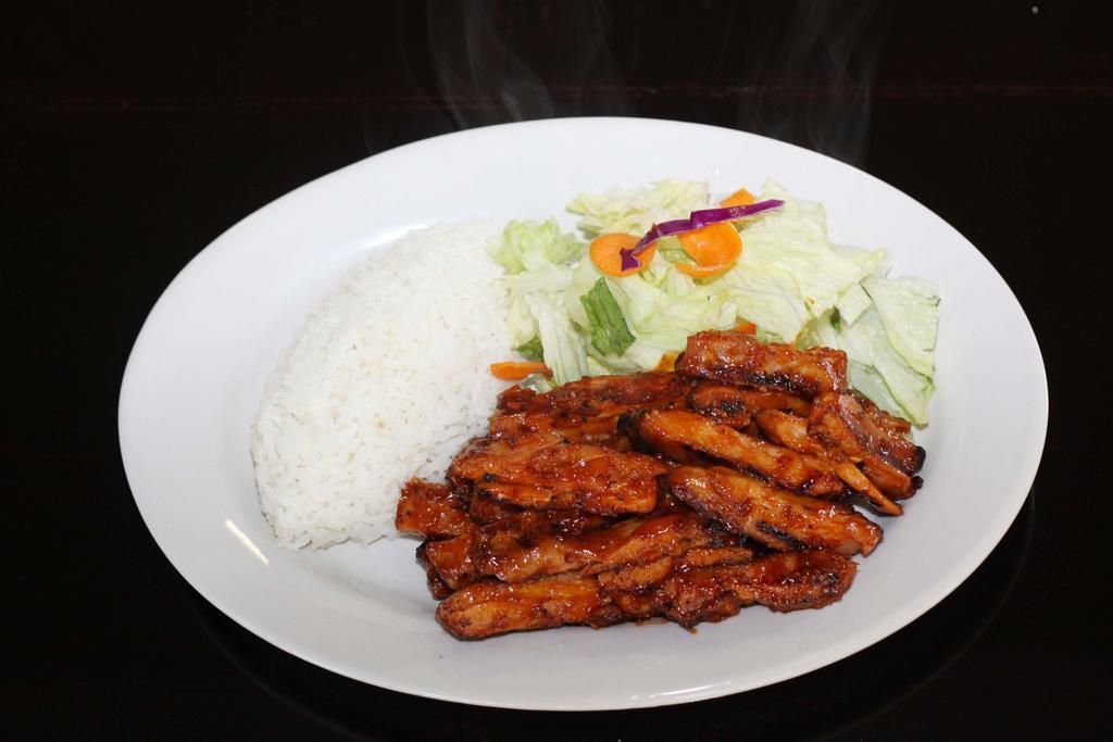 Spicy Chicken Teriyaki Plate · Served with rice & house salad. Hot & Spicy.