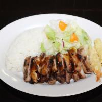 Chicken & Fried Shrimp Teriyaki Combo Plate · Served with rice and house salad. Comes with Teriyaki chicken and 2 pieces of fried shrimp.