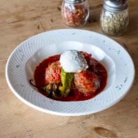 Veal Meatballs · Pan-fried veal meatballs, marinara, ricotta and Jersey long hot peppers.