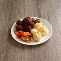 Polish Meatballs Plate · Hand made beef and pork meatballs served with a mushroom and sour cream sauce, mashed potato...