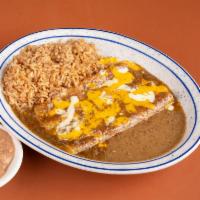 Cheese Enchiladas · Served with 2 Enchiladas and rice and beans.