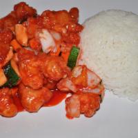 Sweet and Sour Chicken  Combo Dinner · Served with choice of side.