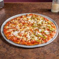 Rein's Inferno Pizza · Pepperoni, onion, beef, and crushed red chili peppers.