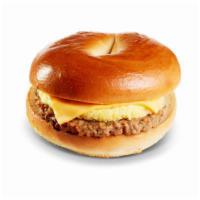 SUASAGE EGG AND CHEESE ON A BAGEL · 2 COOKED EGGS WITH SUASAGE AND MELTED AMERICAN CHEESE ON A BAGEL