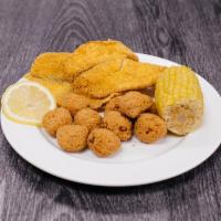 Fried Tilapia Lunch · 1/2 lb (two to three fillets) and 2 sides.