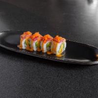 Rocky Roll · 8 pieces. Avocado and tuna on top with spicy mayo and masago.