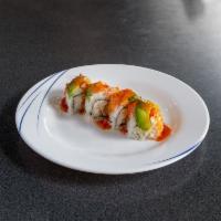 Hot Night Roll · 8 pieces. Crab salad, shrimp tempura, cucumber and shrimp and avocado on top with sweet chil...