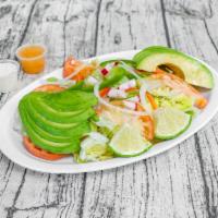Avocado Salad Plate · Almond, lettuce, tomato, avocado, onion, radish cheese, and sour cream.