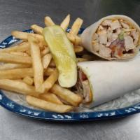 Mexican Wrap · Grilled chicken, guacamole, red onion, Cabot cheddar and homemade salsa.  Served with homema...