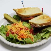 Classic BLT Sandwich · Thick cut bacon, crisp lettuce, pickles, and fresh cut tomatoes on choice of bread with mayo...