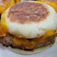 Grab & Go Breakfast Sandwich · English muffin, egg, and sausage patty with cheddar cheese.