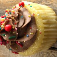 Vanilla Cupcake · Vanilla cupcake with chocolate buttercream frosting and sprinkles