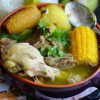 Sopa de Gallina  · Hen soup with vegetables. Brings cup of rice.
Sopa de Gallina vieja con vegetables. Trae vas...
