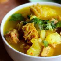 Sopa de Mondongo  · Mondongo (tripe) soup with vegetables. Brings cup of rice.
Sopa de Mondogo con vegetales y A...