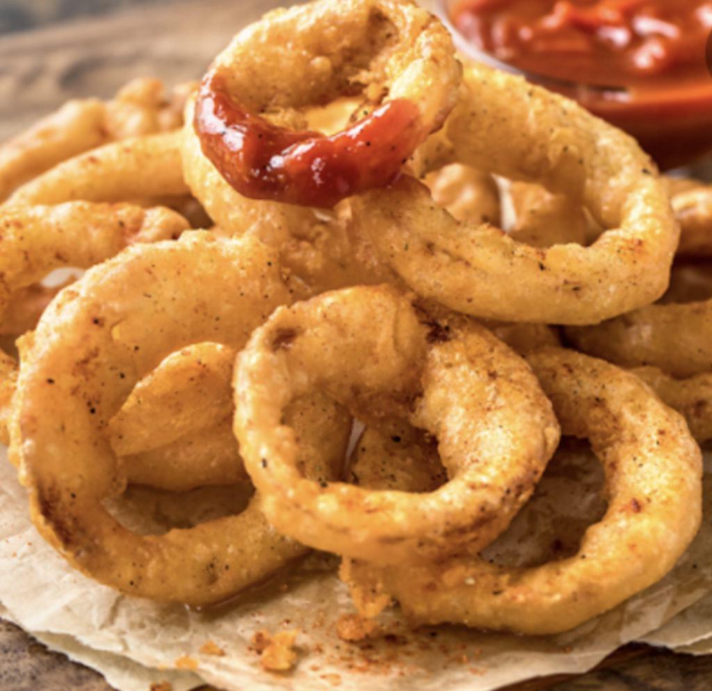 Vidalia Sweet Onion Rings  · If ya like it, then ya shoulda put a ring on it. Oh, we do, and we did! Sweet onion rings, dipped in an award winning secret dredgin' goo and deep-fried. You get a BIG ol' pile of em, cuz we know you luv em!