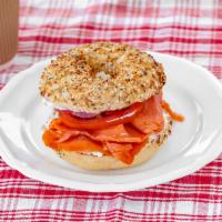 Smoked Lox Bagel Sandwich · Choice of Toasted Bagel ＆ Spread with Pacific Smoked Salmon Lox. Also available: Avocado, Ca...