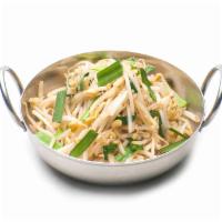 SAUTÉED BEAN SPROUTS AND CHIVES · bean sprouts, chives, and garlic (VEGAN & GLUTEN FREE)
