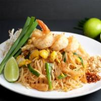 17. Pad Thai Noodle · Stir fried thin rice noodles with homemade sweet & sour tamarind sauce with egg, fresh bean ...