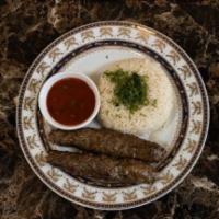 Adana Kebab · Ground beef with red pepper and seasonings, served with salad or rice.