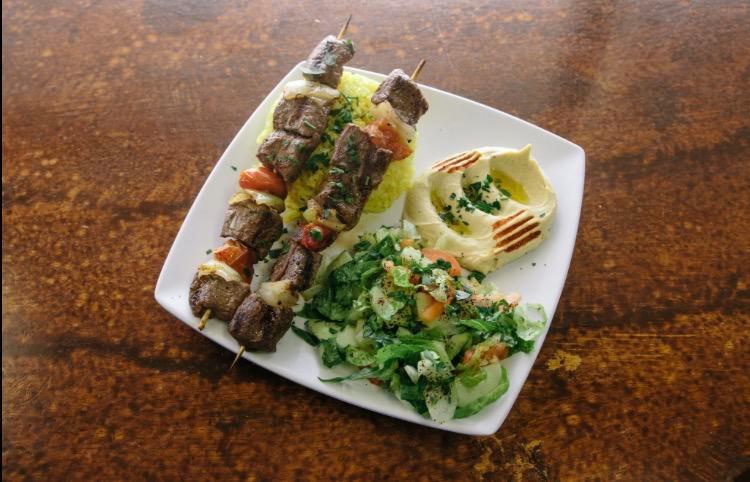 Beef & Lamb Kabob · Filet mignon or lamb seasoned with our special blend of spices served with side salad, hummus, pita bread and choice of rice or fries.