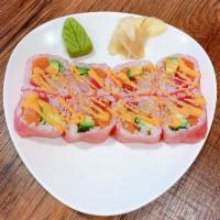 S9. Spicy Girl Roll · Spicy tuna, spicy salmon, spicy yellowtail, avocado with soy bean paper.
