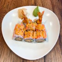 S12. Fantasy Roll · Shrimp tempura, cucumber, with spicy crabmeat.