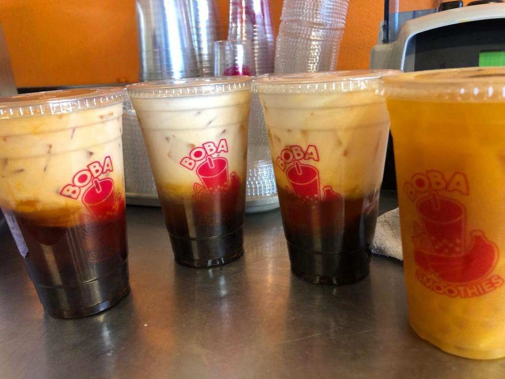 Bubble Tea - Over ice tea · Choose Milk Tea or Tea for the base, 
(Milk Tea = Black Tea with creamer),
(Tea = Jasmine green Tea without creamer)