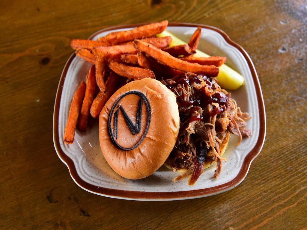 Nashville's Pulled Pork Sandwich · Our slow cooked pulled pork piled high on a roll slathered with bourbon BBQ sauce.