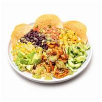 Baja Protein Bowl · Avocado, black bean, cucumber, pineapple, pepitas, corn pico, creamy salsa verde, mexi-rice ...