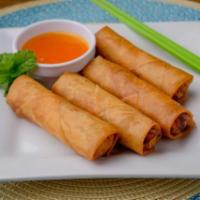 A1. Fried Egg Rolls (V) · (4) pieces of veggie egg rolls wrapped in rice paper, fried.
